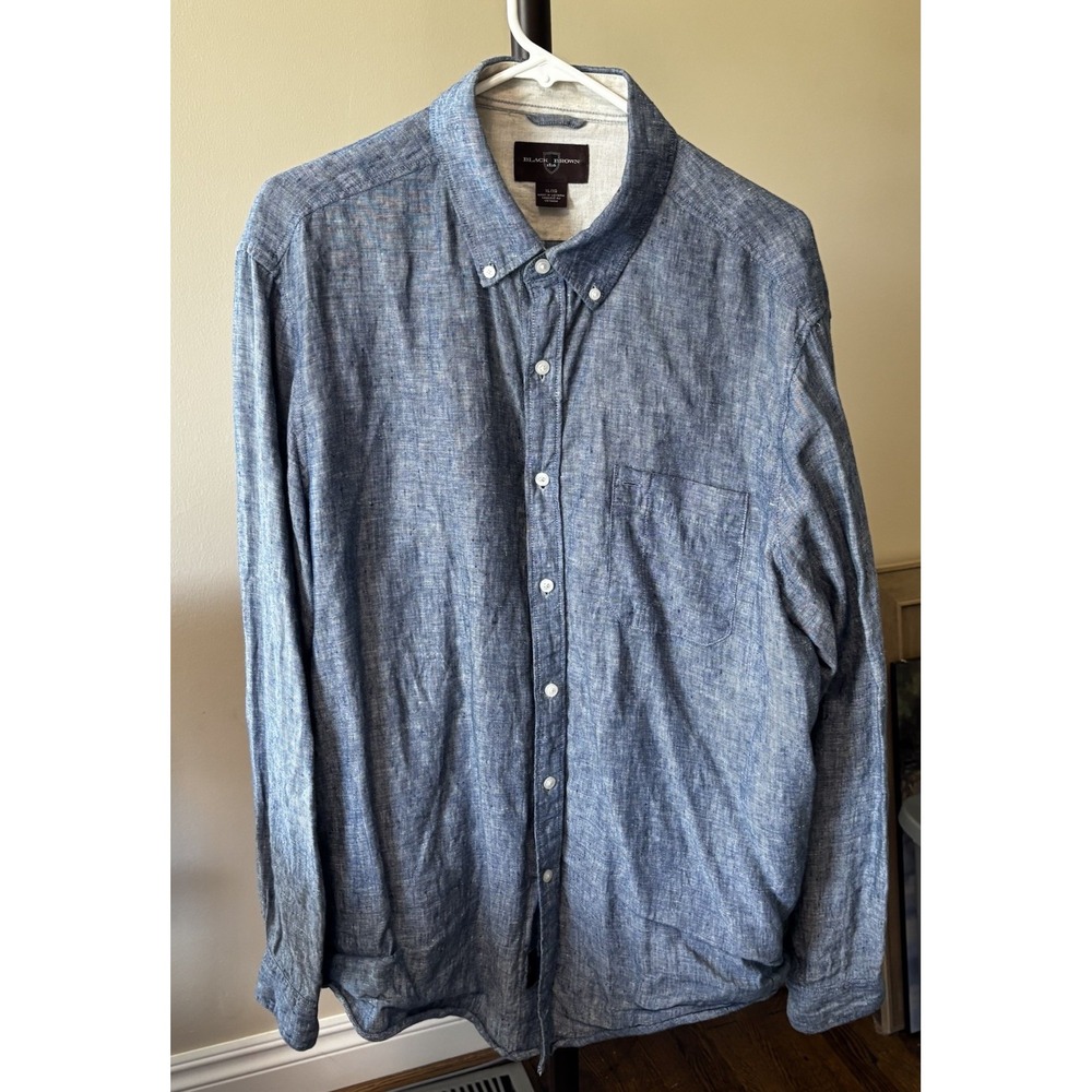 Black And Brown 1826 %100 Linen Blue Long Sleeve Shirt Men Size XL Lightweight